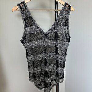 Black Mesh V Neck Tank Top